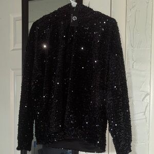 Zara Shimmering Black Sequin Hoodie